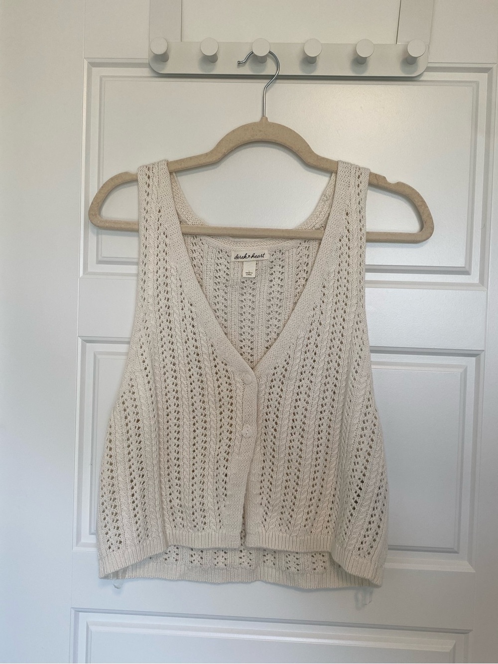 Derek Heart Cream Crochet V-Neck Button-Front Sweater Vest